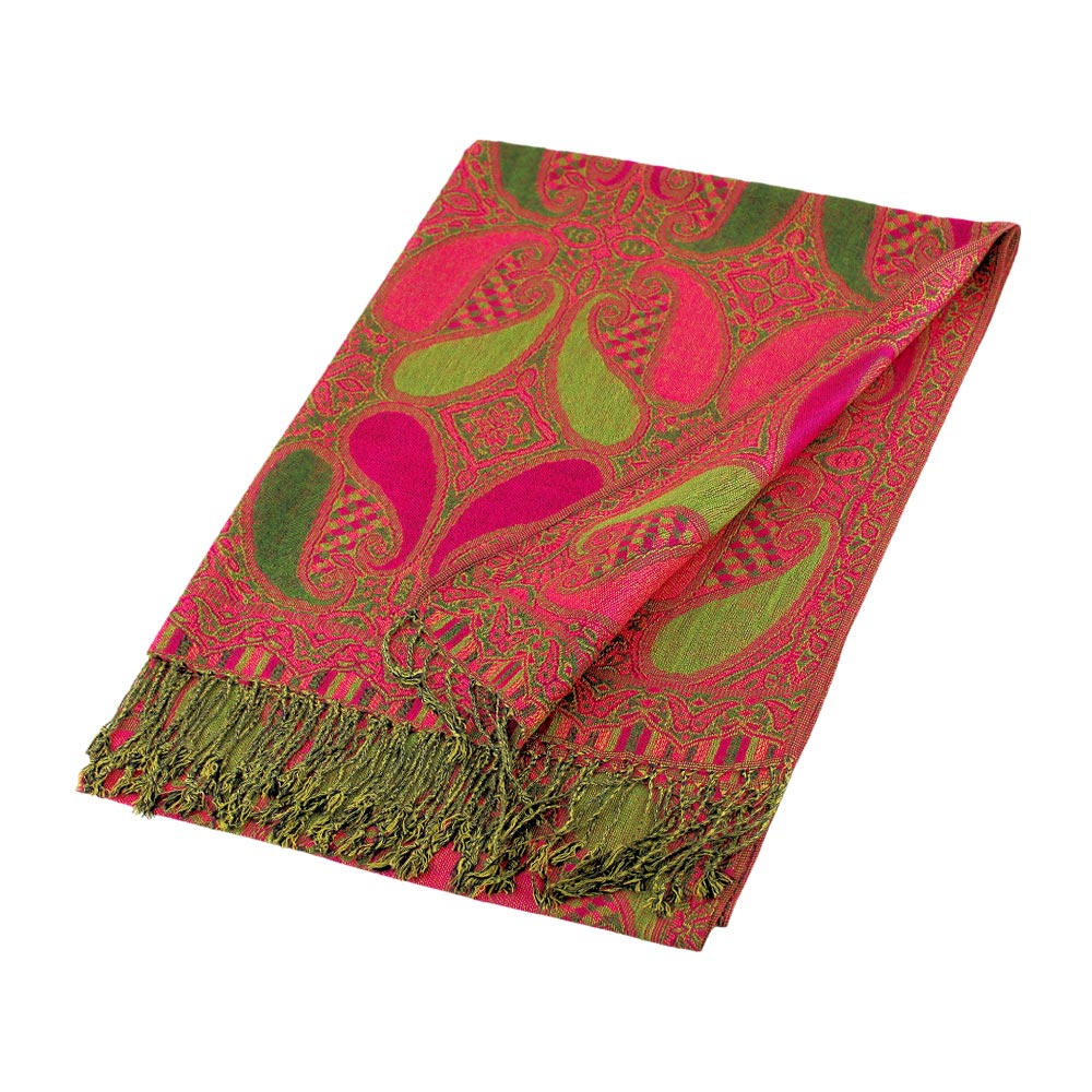 Pink & Green Large Paisley Pashmina Scarf Shawl