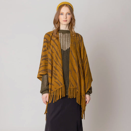 Camel  Zebra Print Crochet Poncho