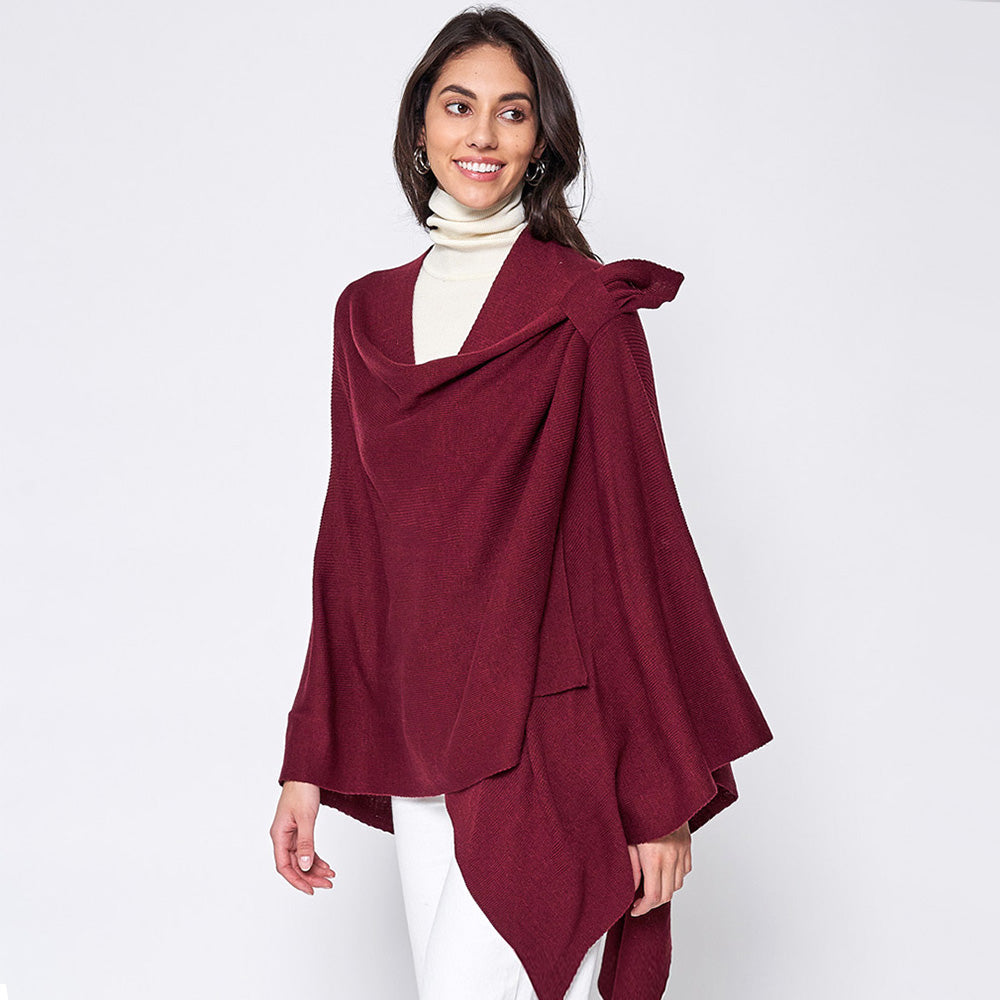 Shoulder Strap Solid Burgundy Ruana Poncho M H W ACCESSORIES LLC Shoulder Strap Solid Burgundy Ruana Poncho