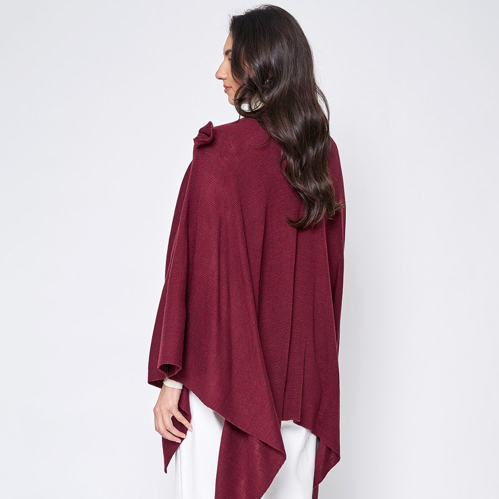 Shoulder Strap Solid Burgundy Ruana Poncho M H W ACCESSORIES LLC Shoulder Strap Solid Burgundy Ruana Poncho