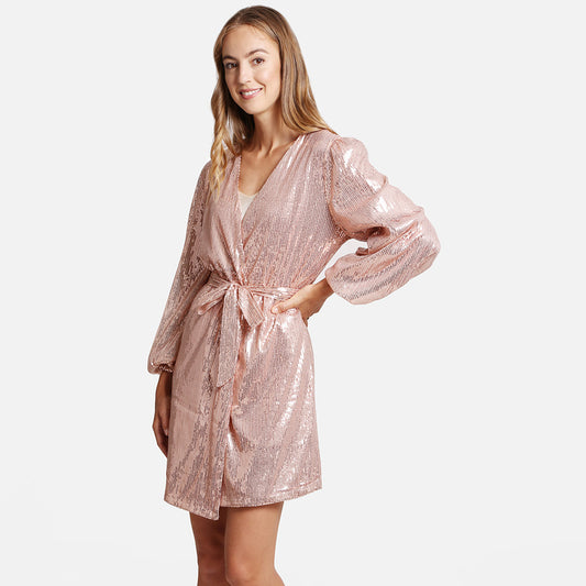 Rose Gold Sequin Balloon Sleeves Belt Cover Up Poncho - M H W ACCESSORIES LLC