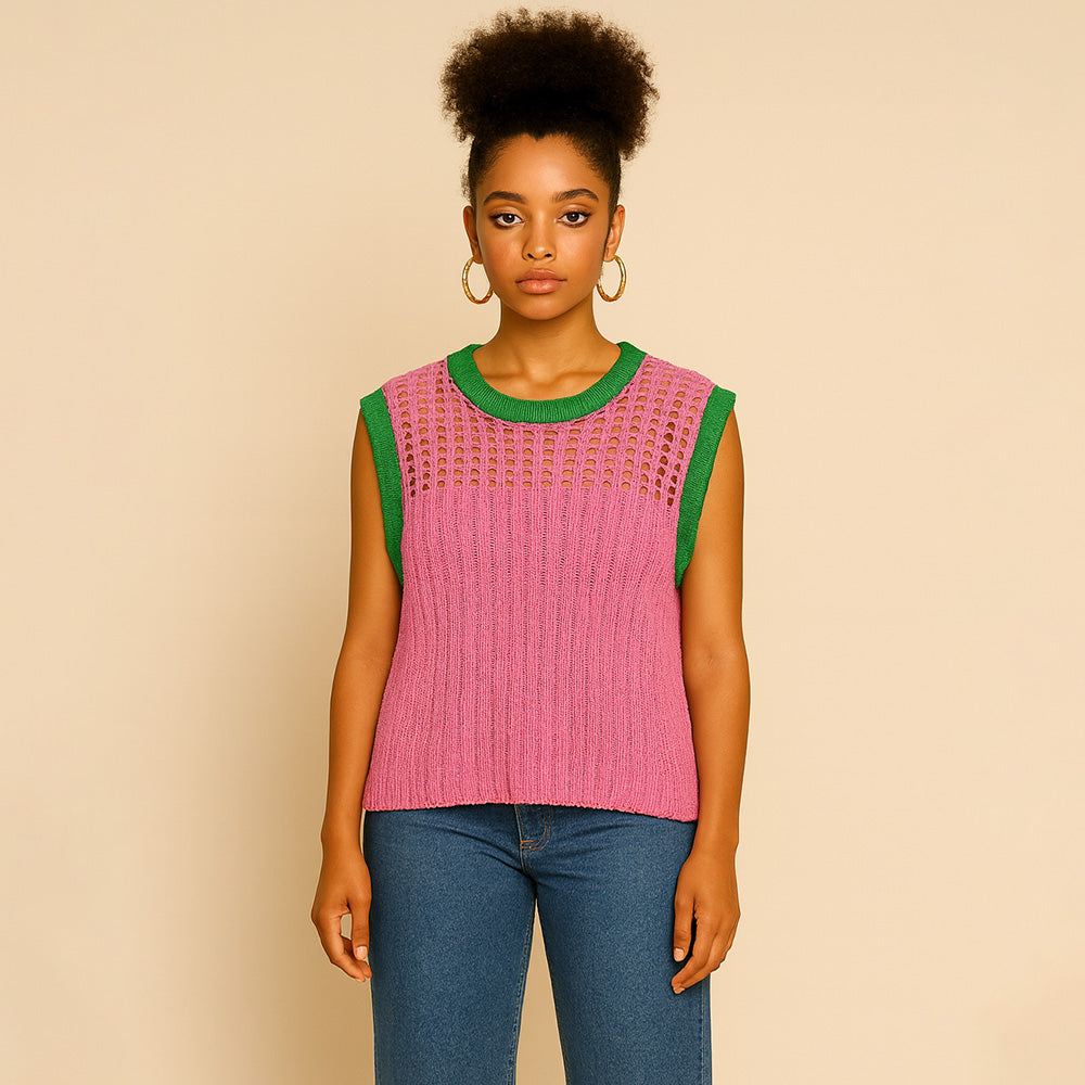 Vest Top Pink and Green Poncho Crochet for Women M H W ACCESSORIES LLC Vest Top Pink and Green Poncho Crochet for Women