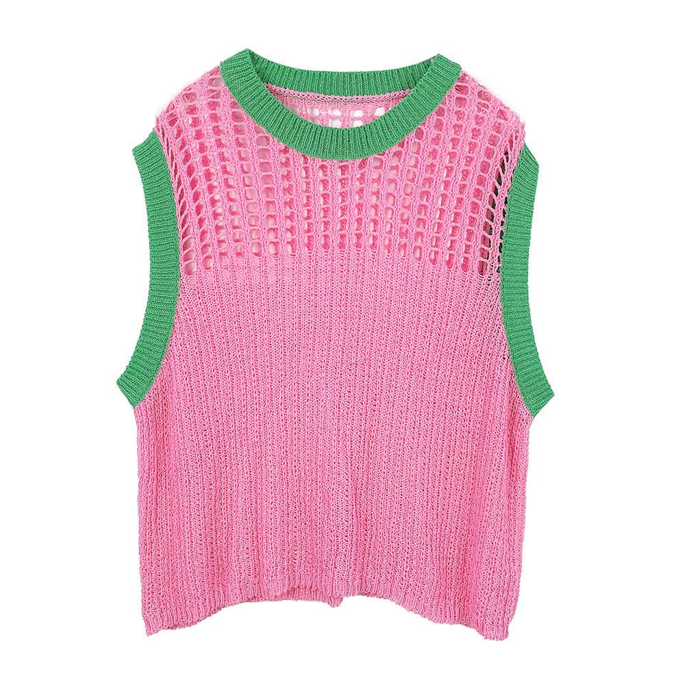 Vest Top Pink and Green Poncho Crochet for Women M H W ACCESSORIES LLC Vest Top Pink and Green Poncho Crochet for Women