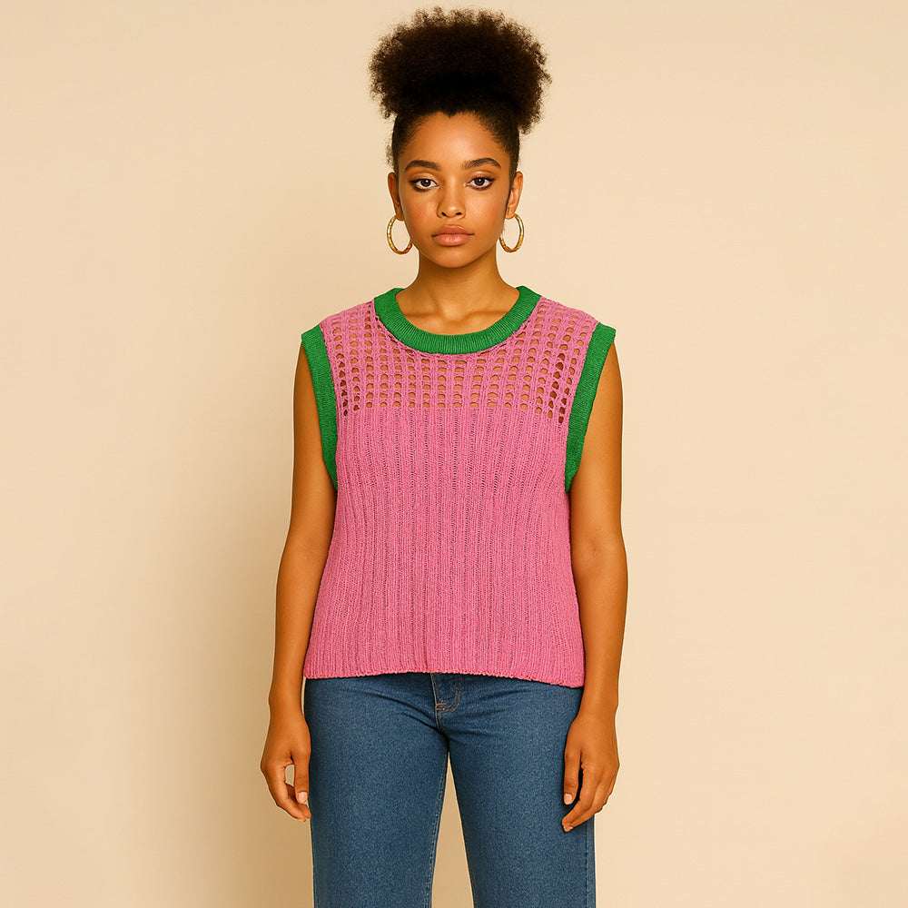 Vest Top Pink and Green Poncho Crochet for Women M H W ACCESSORIES LLC Vest Top Pink and Green Poncho Crochet for Women