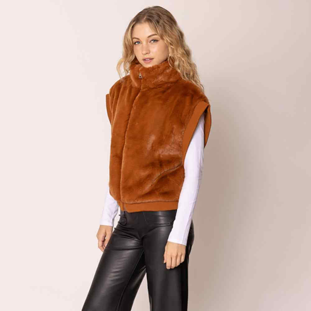 Rust Faux Fur Rib Sleeve Vest