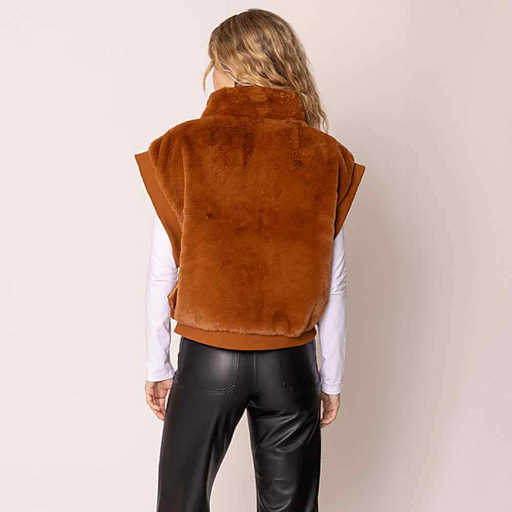 Rust Faux Fur Rib Sleeve Vest