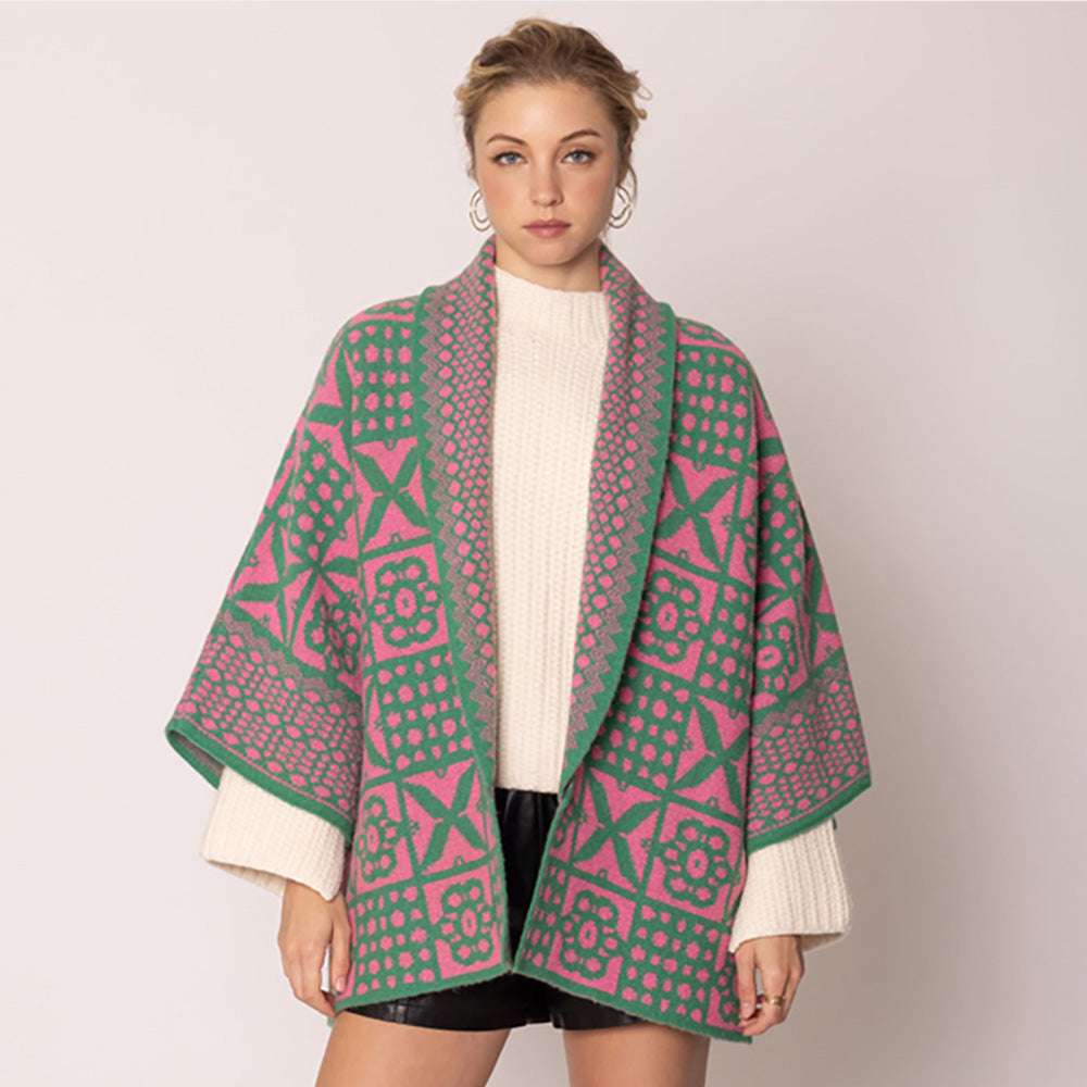Pink & Green Tile Pattern Knit Cardigan (Copy)