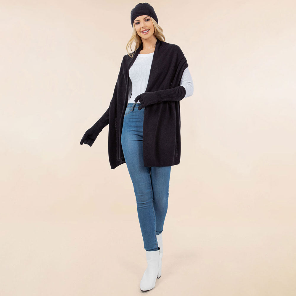 Women’s Black Knit Beanie, Scarf & Gloves Set – 3-Piece Winter Accessories M H W ACCESSORIES LLC Women’s Black Knit Beanie, Scarf & Gloves Set – 3-Piece Winter Accessories