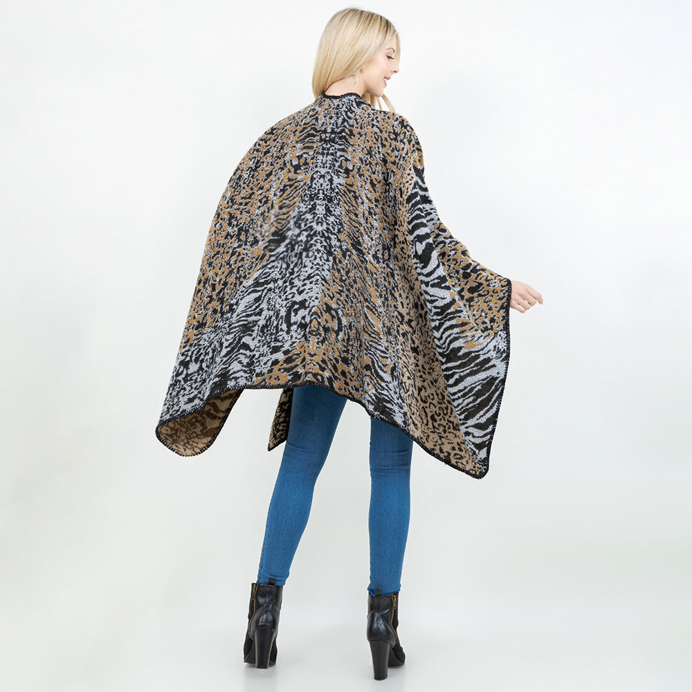 Kamel Open Front Animal Print Shawl Wrap Poncho with Loop M H W ACCESSORIES LLC Kamel Open Front Animal Print Shawl Wrap Poncho with Loop