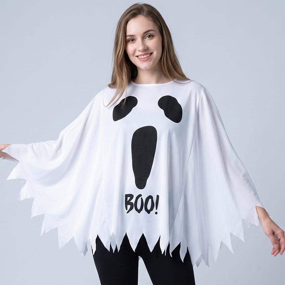 Halloween Ghost Print Batwing Costume Cape Poncho M H W ACCESSORIES LLC Halloween Ghost Print Batwing Costume Cape Poncho