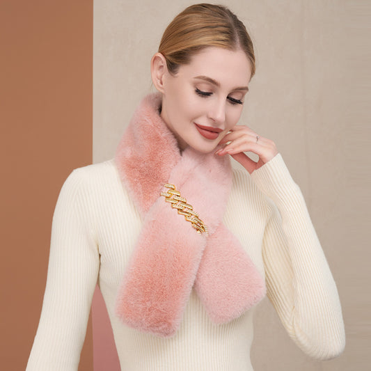 Pink Solid Faux Fur Chain Pull Through Scarf - M H W ACCESSORIES LLC