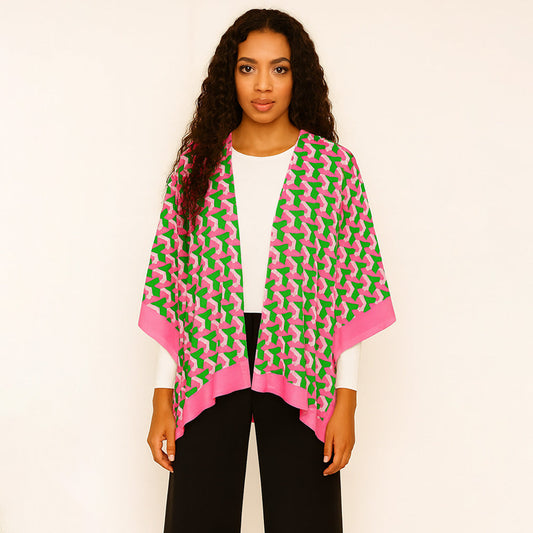 Pink & Green Geometric Pattern Print Ruana Poncho (Copy) M H W ACCESSORIES LLC Pink & Green Geometric Pattern Print Ruana Poncho (Copy)