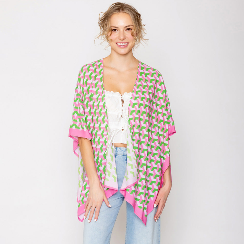 Pink & Green Geometric Pattern Print Ruana Poncho (Copy) M H W ACCESSORIES LLC Pink & Green Geometric Pattern Print Ruana Poncho (Copy)