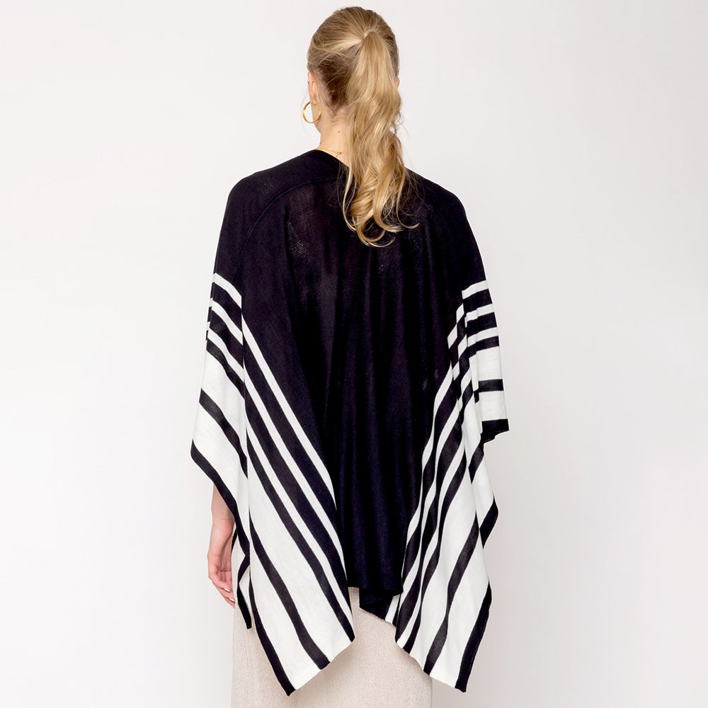 Black & White Two-Tone Border Ruana