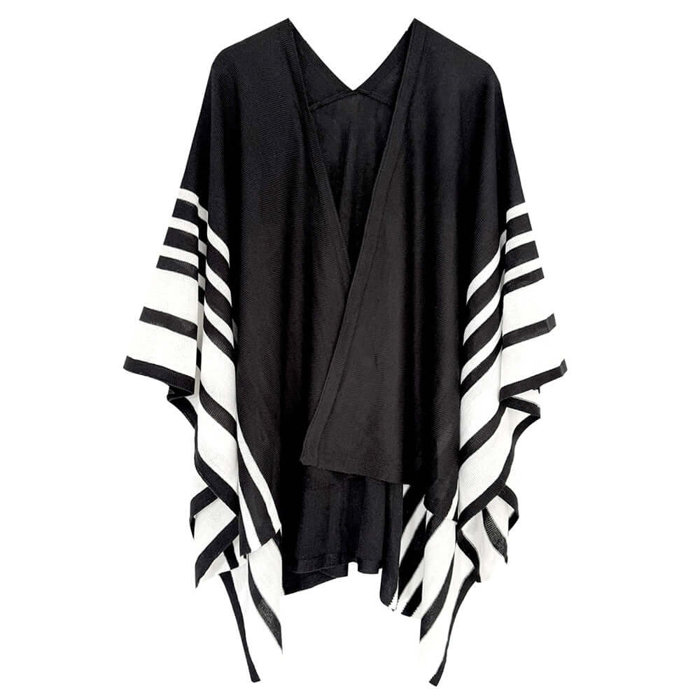 Black & White Two-Tone Border Ruana