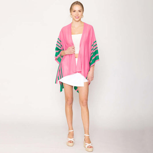 Pink & Green Border Ruana