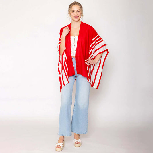 Red & White Two-Tone Ruana