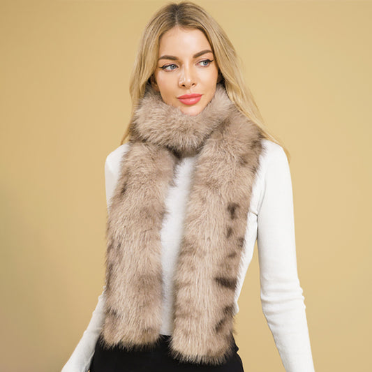 Khaki Fluffy Faux Fur Long Wrap Scarf