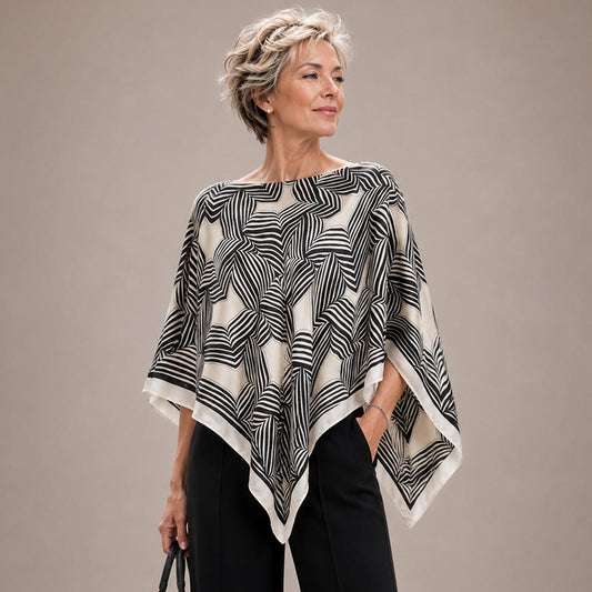 Black Geometric Maze Print Scarf Poncho for Women M H W ACCESSORIES LLC Black Geometric Maze Print Scarf Poncho for Women