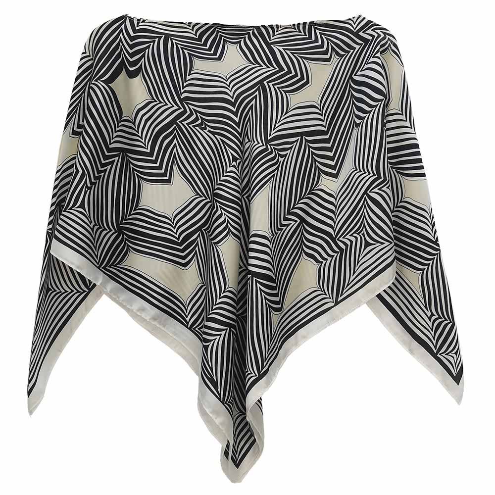 Black Geometric Maze Print Scarf Poncho for Women M H W ACCESSORIES LLC Black Geometric Maze Print Scarf Poncho for Women