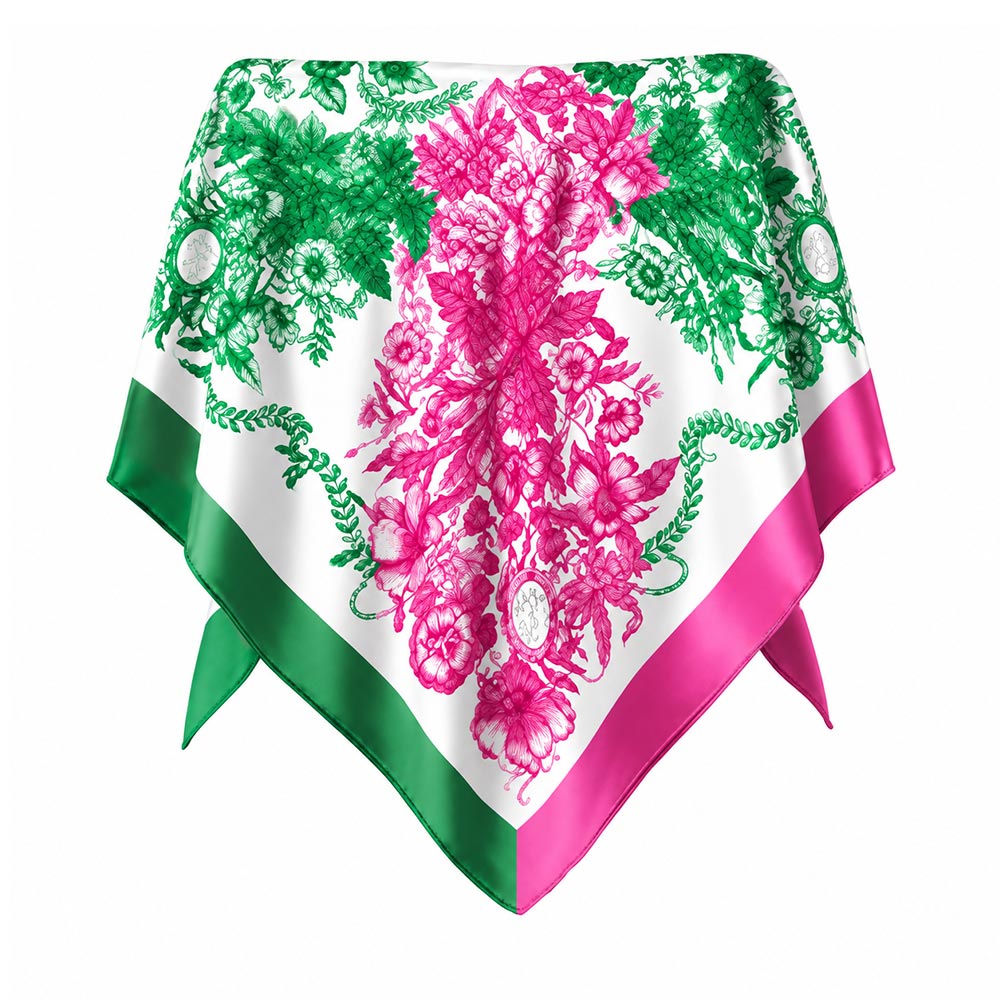 Pink & Green  Cross Flower Print Scarf Poncho M H W ACCESSORIES LLC Pink & Green  Cross Flower Print Scarf Poncho