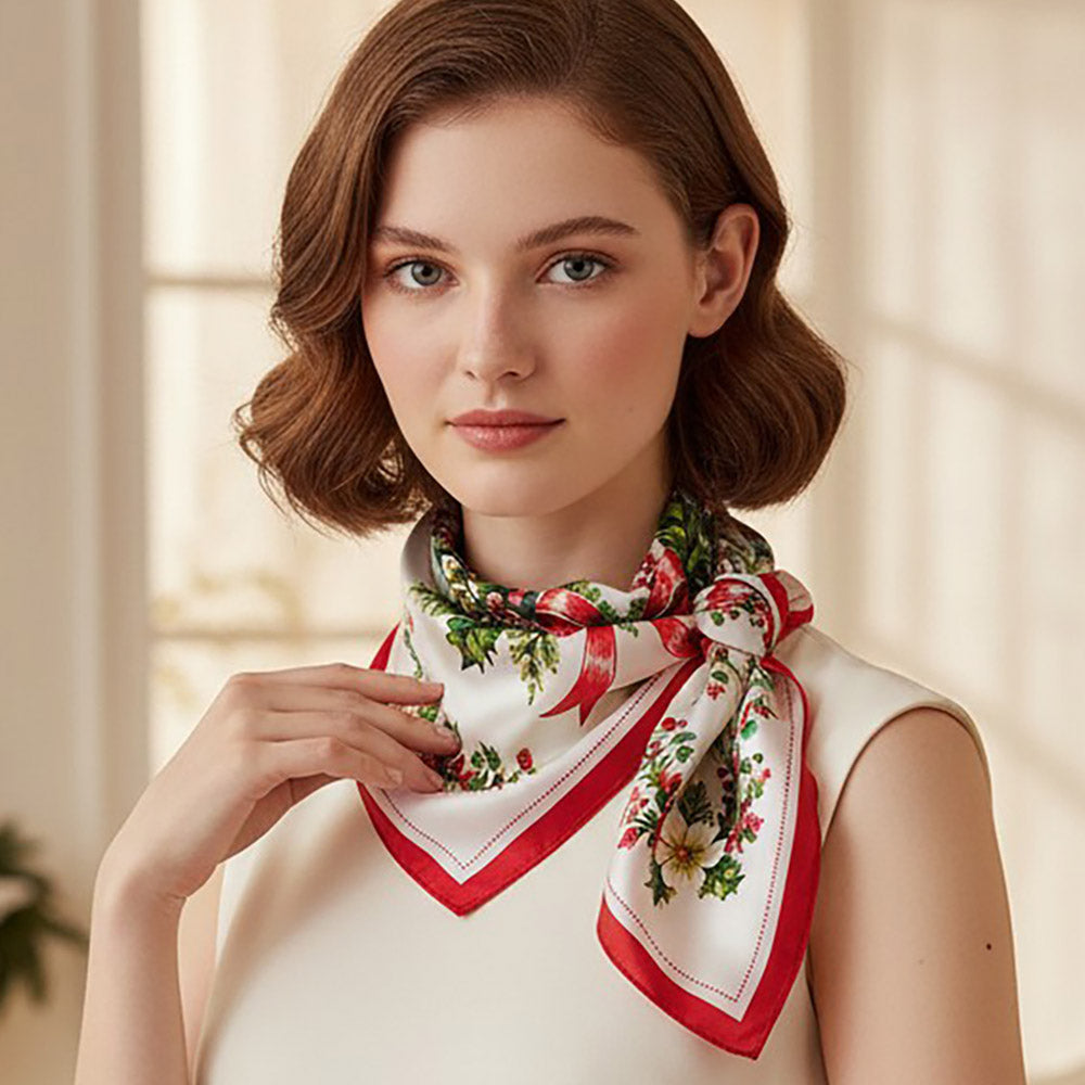 Christmas Wreath Print Square Bandana Scarf for Women M H W ACCESSORIES LLC Christmas Wreath Print Square Bandana Scarf for Women