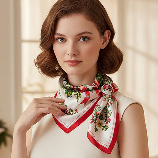 Christmas Wreath Print Square Bandana Scarf for Women M H W ACCESSORIES LLC Christmas Wreath Print Square Bandana Scarf for Women