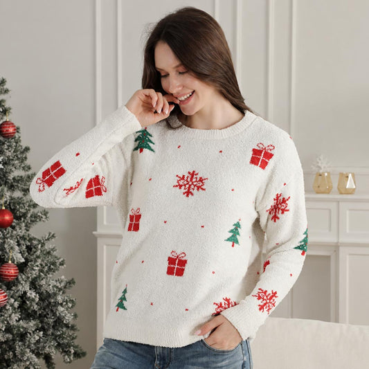 Red & White Sweet and Joyful Christmas Gift Snowflake Pattern Microfiber Plush Holiday Sweater M H W ACCESSORIES LLC Red & White Sweet and Joyful Christmas Gift Snowflake Pattern Microfiber Plush Holiday Sweater