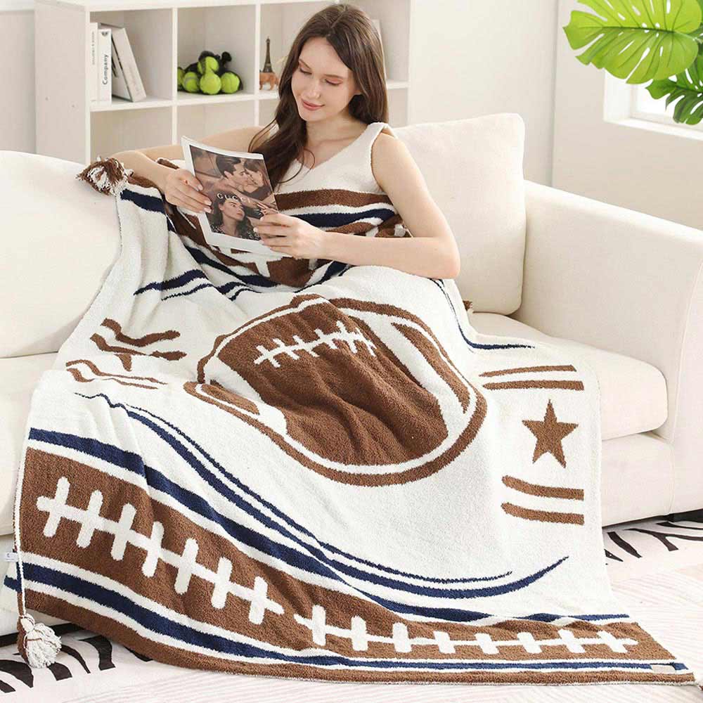Cozy Gameday Football Tassel Reversible Throw Blanket M H W ACCESSORIES LLC Cozy Gameday Football Tassel Reversible Throw Blanket