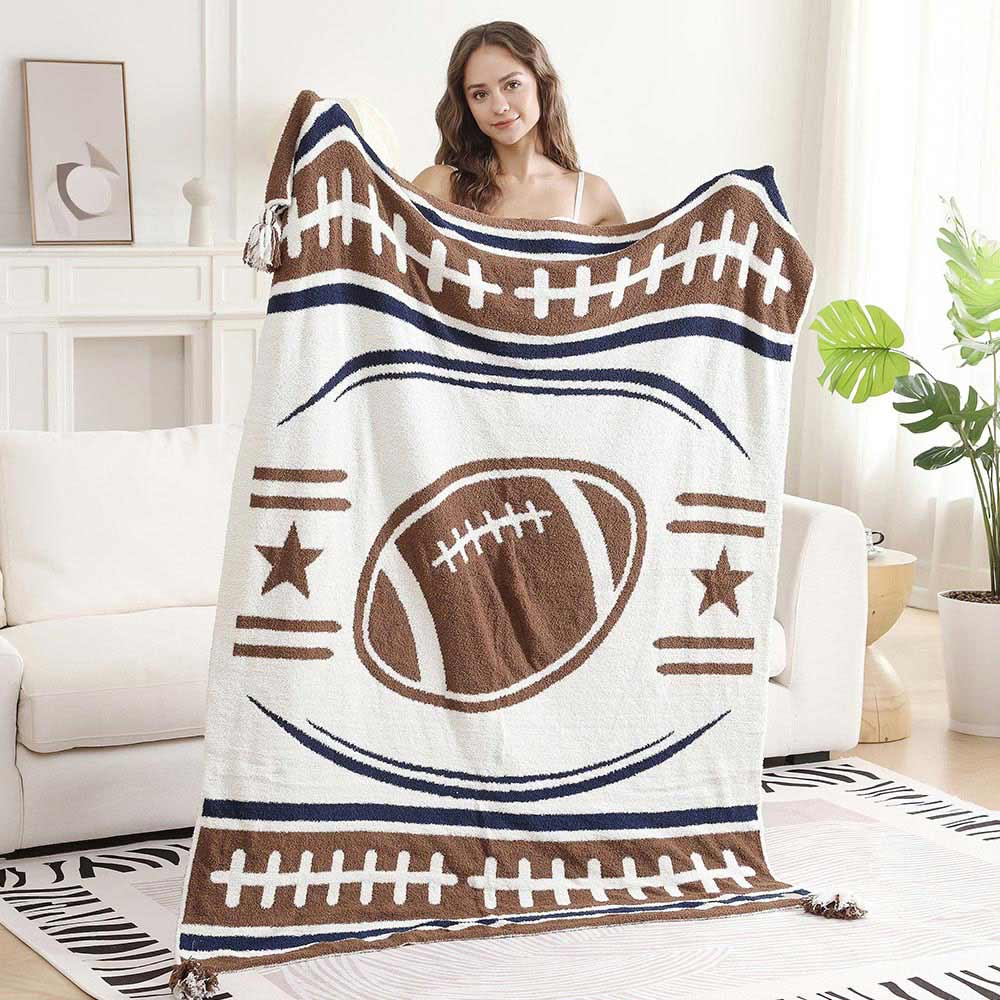 Cozy Gameday Football Tassel Reversible Throw Blanket M H W ACCESSORIES LLC Cozy Gameday Football Tassel Reversible Throw Blanket