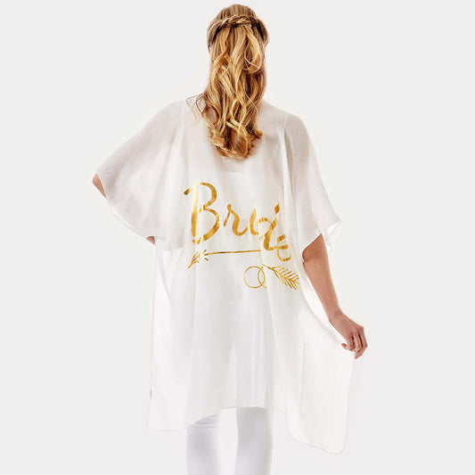White 'Bride' Solid Lettering Cover Up Poncho - M H W ACCESSORIES LLC