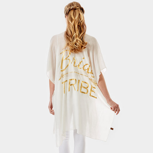 White Bride Tribe' Solid Lettering Cover Up Poncho-M H W ACCESSORIES - M H W ACCESSORIES LLC