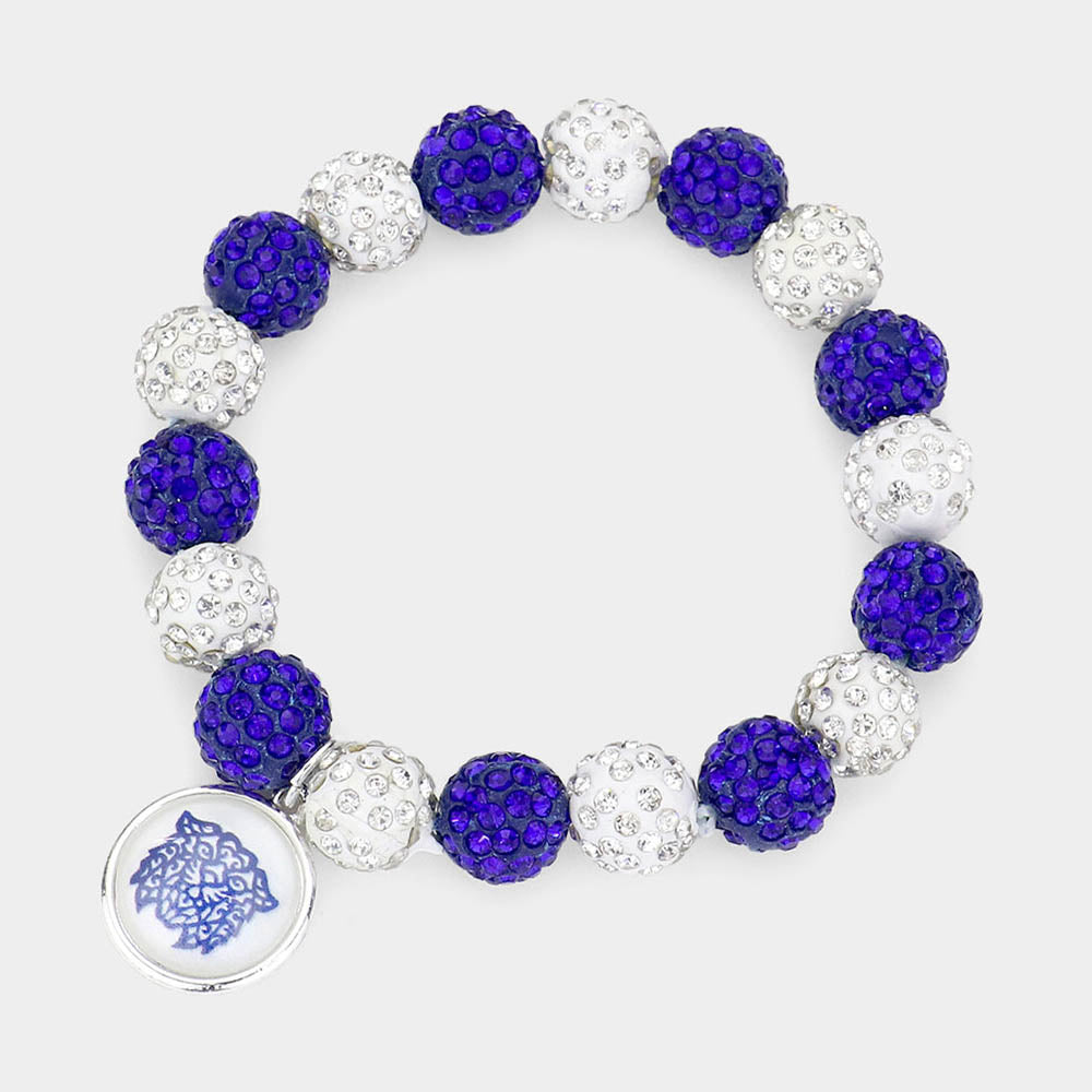 Blue Lion Accented Round Charm Shamballa Ball Stretch Bracelet - M H W ACCESSORIES LLC