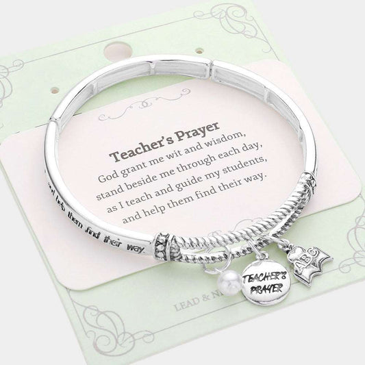 TEACHER'S PRAYER ABC BOOK PEARL CHARM BRACELET- M H W ACCESSORIES - M H W ACCESSORIES LLC