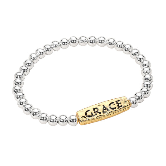 Grace Message Engraved Beaded Stretch Bracelet