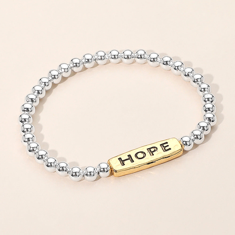 HOPE Message Engraved Beaded Stretch Bracelet