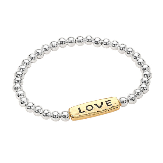 Love Message Engraved Beaded Stretch Bracelet