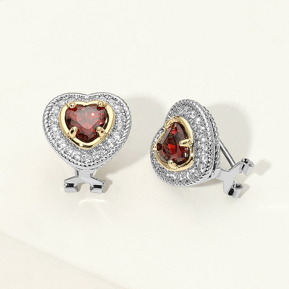 14K Gold Plated Two Tone Heart CZ Halo Stud Earrings M H W ACCESSORIES LLC 14K Gold Plated Two Tone Heart CZ Halo Stud Earrings