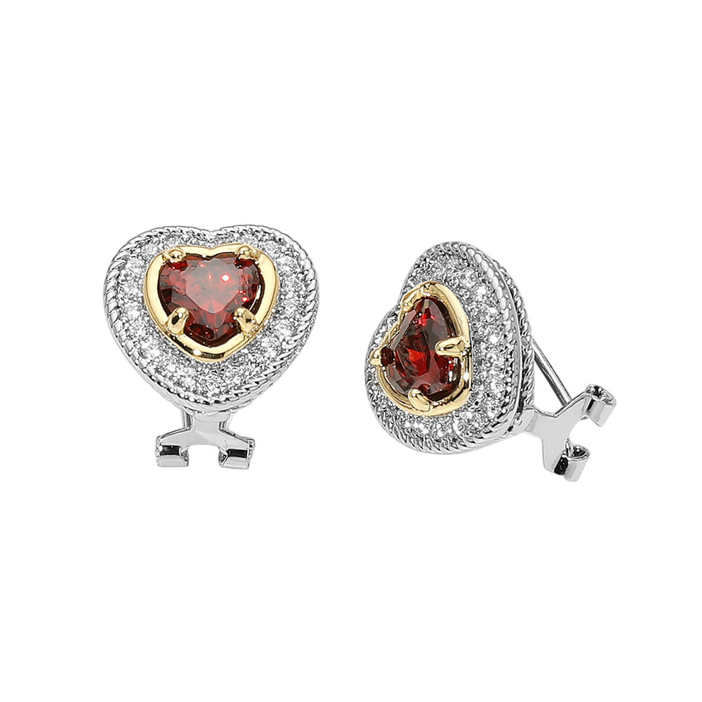 14K Gold Plated Two Tone Heart CZ Halo Stud Earrings M H W ACCESSORIES LLC 14K Gold Plated Two Tone Heart CZ Halo Stud Earrings