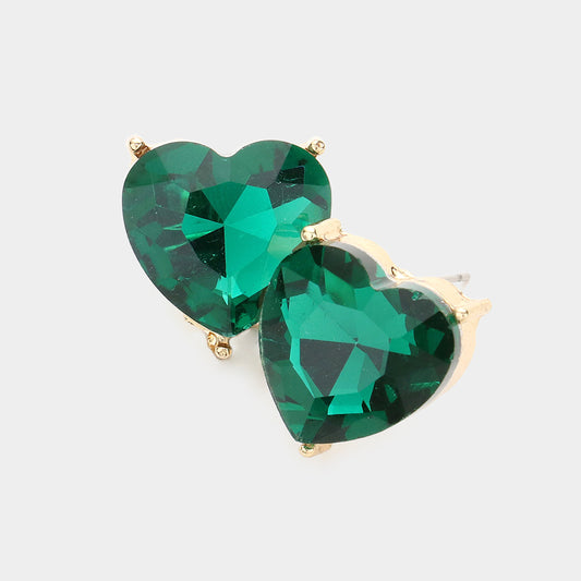 Green Heart Crystal Stud Earrings - M H W ACCESSORIES LLC