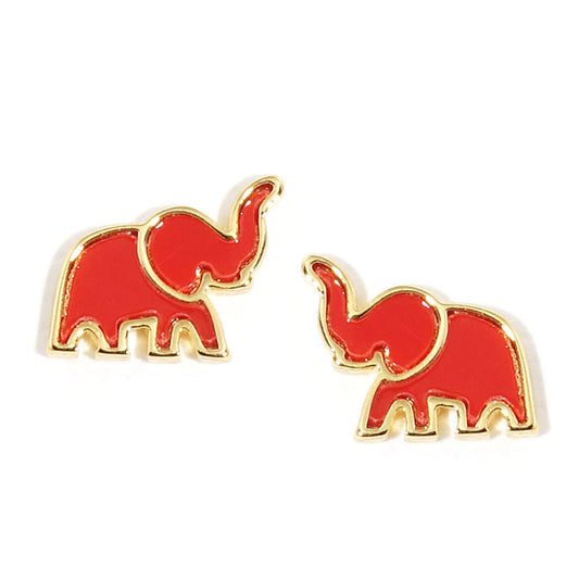 Red Gold Dipped Enamel Elephant Stud Earrings-M H W ACCESSORIES - M H W ACCESSORIES LLC