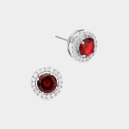 Red 14K Gold Dipped CZ Stone Stud Earrings-M H W ACCESSORIES - M H W ACCESSORIES LLC