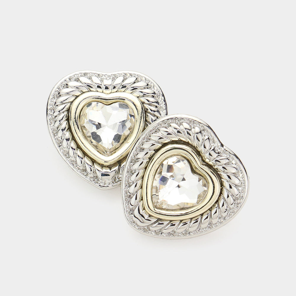 Silver Heart Stone Pointed Stud Earrings - M H W ACCESSORIES LLC