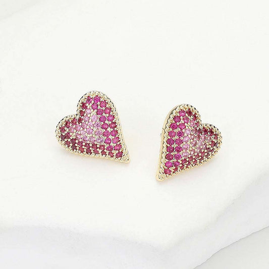 14K Gold Plated CZ Stone Paved Heart Earrings M H W ACCESSORIES LLC 14K Gold Plated CZ Stone Paved Heart Earrings