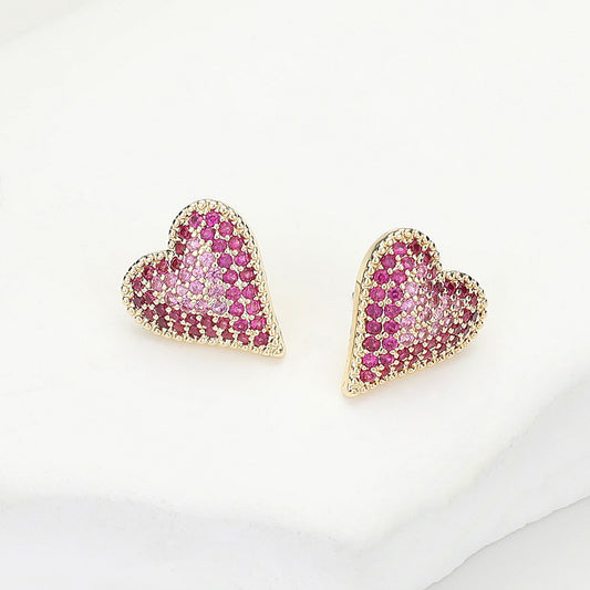 14K Gold Plated CZ Stone Paved Heart Earrings