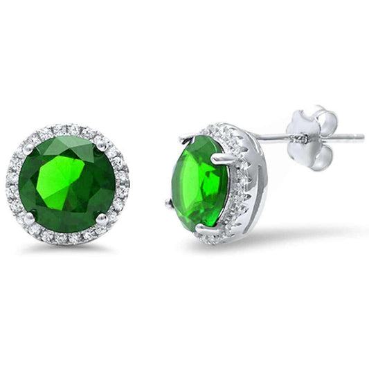 .925 Sterling Silver Earring Halo Cubic Zirconia Emerald Green Studs for Women - M H W ACCESSORIES LLC