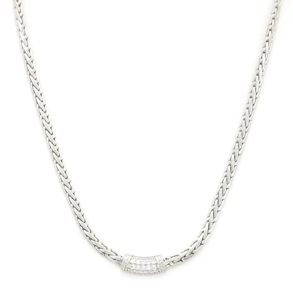 SILVER RHINESTONE CURVE LINK METAL NECKLACE- M H W ACCESSORIES - M H W ACCESSORIES LLC