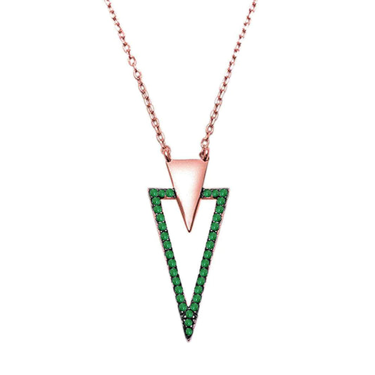 Rose Gold Plated Emerald & Cubic Zirconia Sterling Silver Necklace-M H W ACCESSORIES - M H W ACCESSORIES LLC