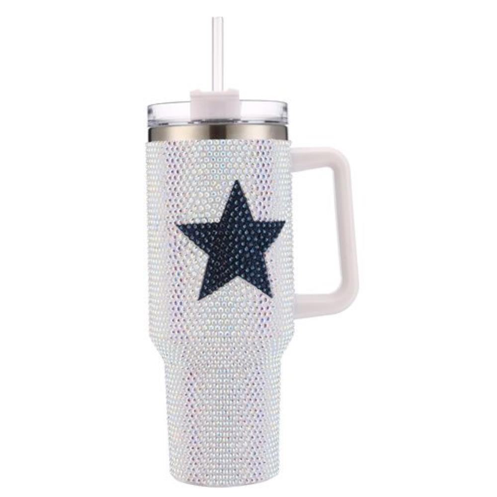 STAR RHINESTONE BLING 40 OZ TUMBLER WITH HANDLE - M H W ACCESSORIES LLC