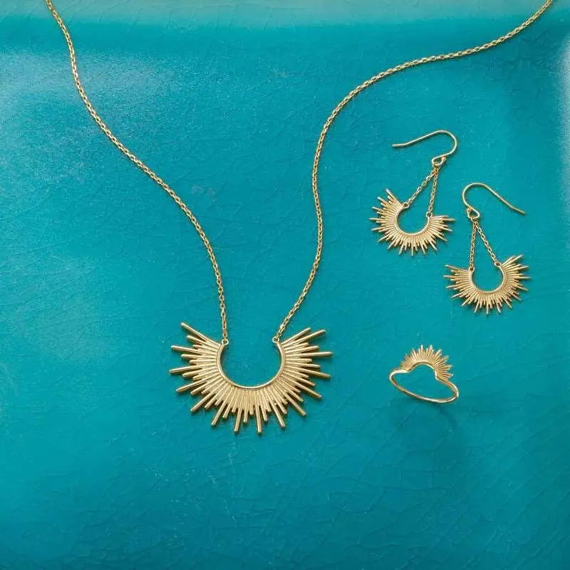 STERLING SILVER 14 KARAT GOLD PLATED SUNBURST EARRINGS - M H W ACCESSORIES LLC